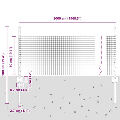 Welded Wire Fence with Post 50 x 0.5 m (W x H) PVC-Coated Steel