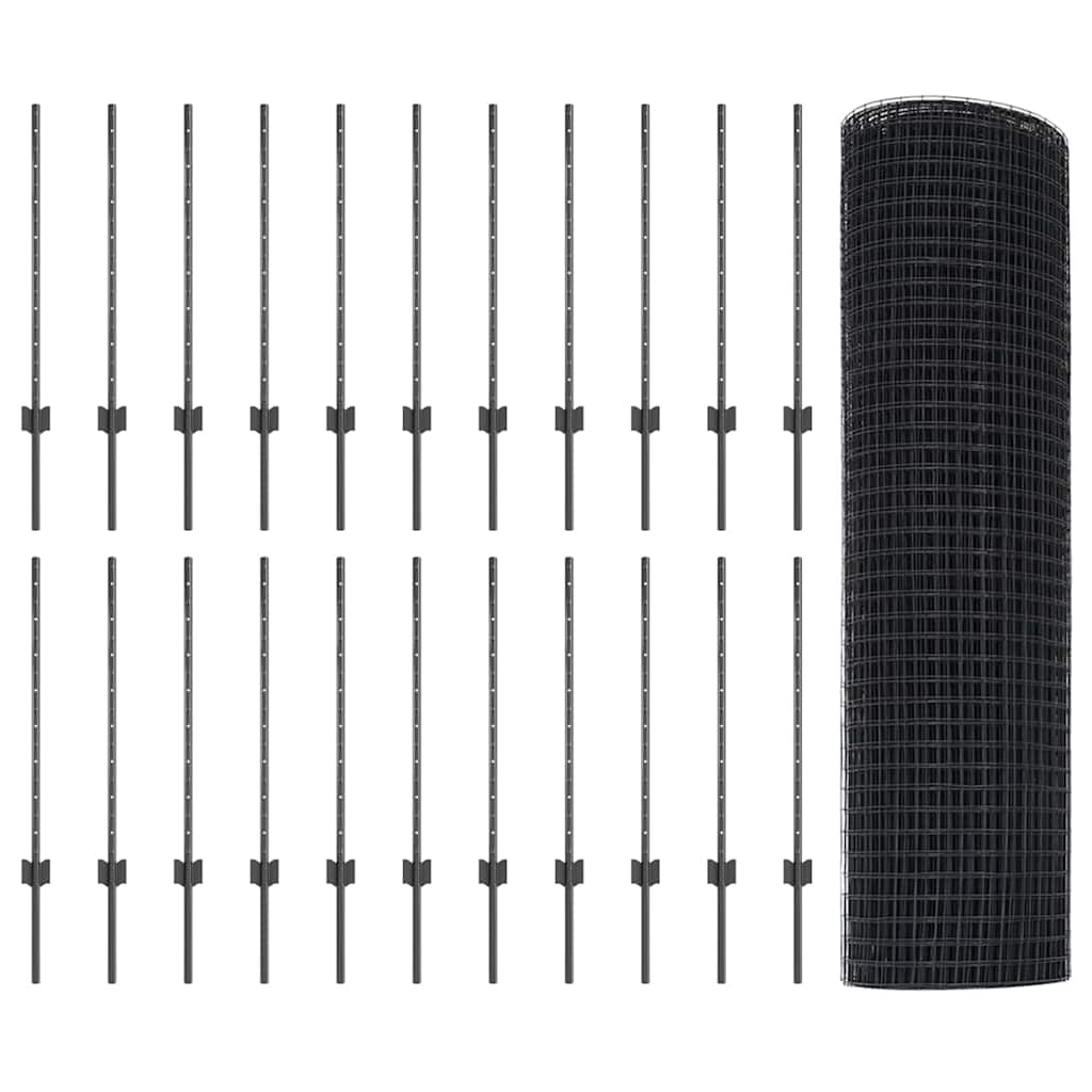 Welded Wire Fence with Post 50 x 0.8 m (W x H) PVC-Coated Steel