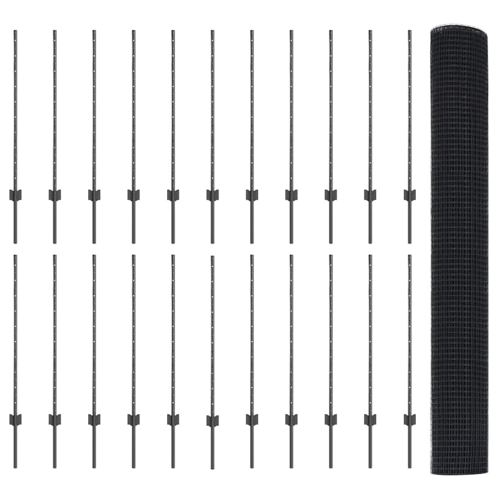 Welded Wire Fence with Post 50 x 1 m (W x H) PVC-Coated Steel