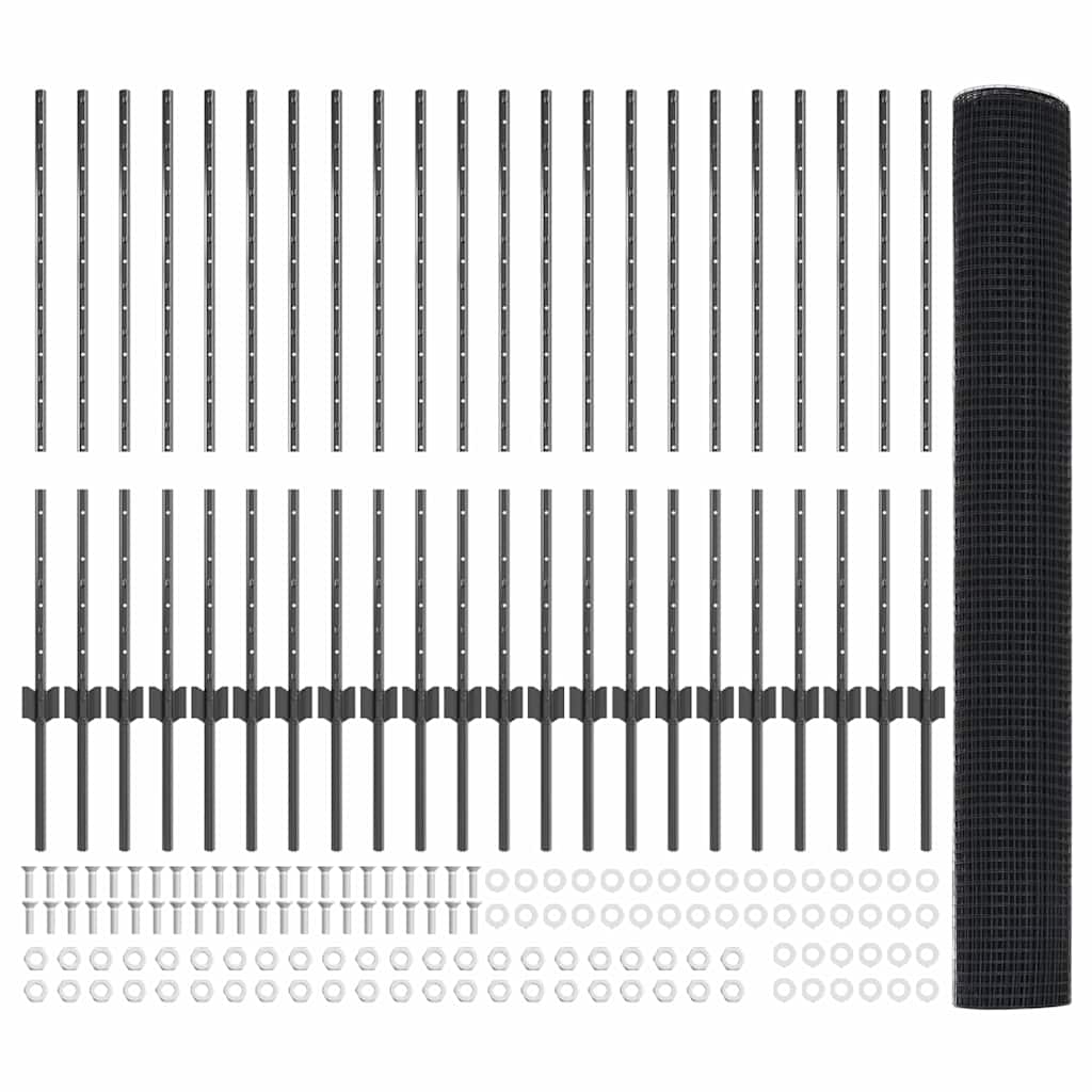 Welded Wire Fence with Post 50 x 1 m (W x H) PVC-Coated Steel