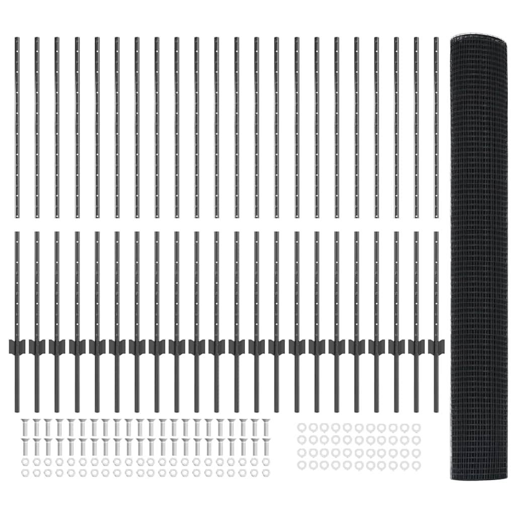 Fence with Post Grey 1.2 x 50 m Steel and PVC