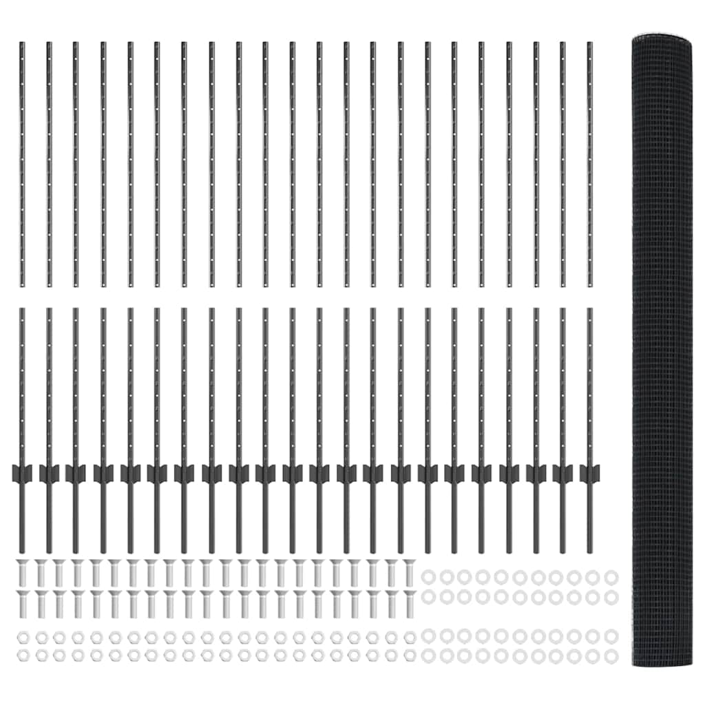 Fence with Post Grey 1.4 x 50 m Steel and PVC