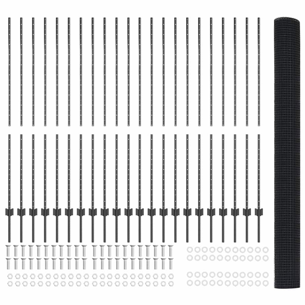 Fence with Post Grey 1.5 x 50 m Steel and PVC