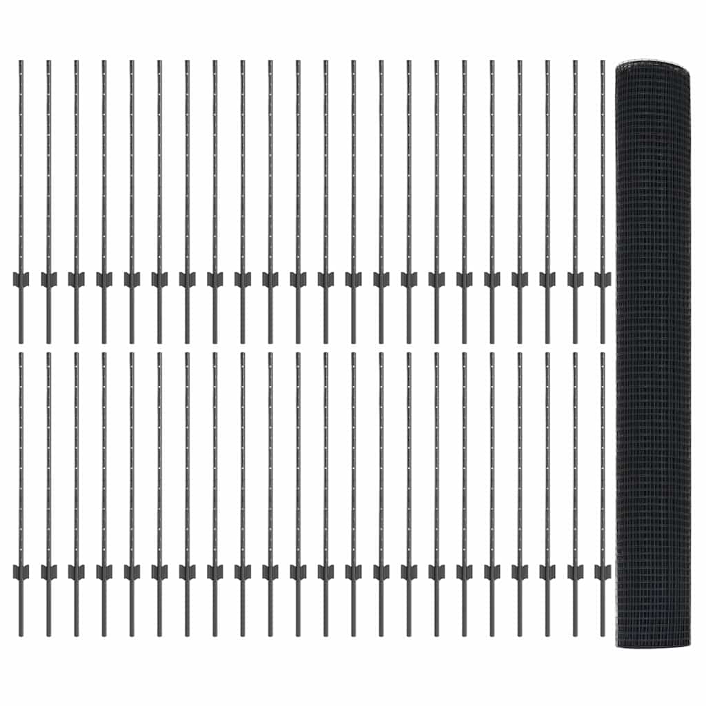 Welded Wire Fence with Post 100 x 1 m (W x H) PVC-Coated Steel