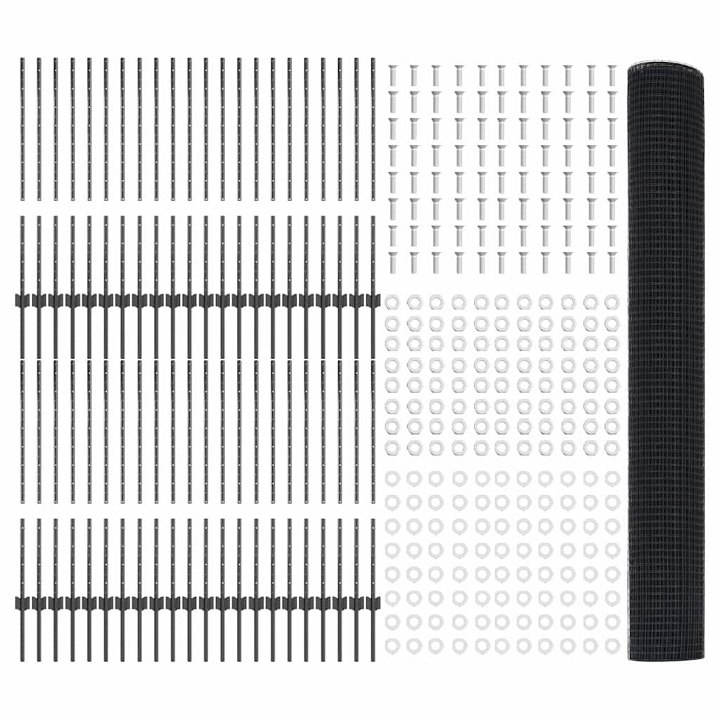 Welded Wire Fence with Post 100 x 1 m (W x H) PVC-Coated Steel