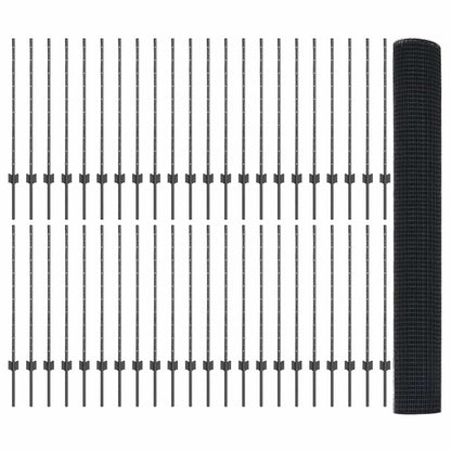 Welded Wire Fence with Post 100 x 1 m (W x H) PVC-Coated Steel