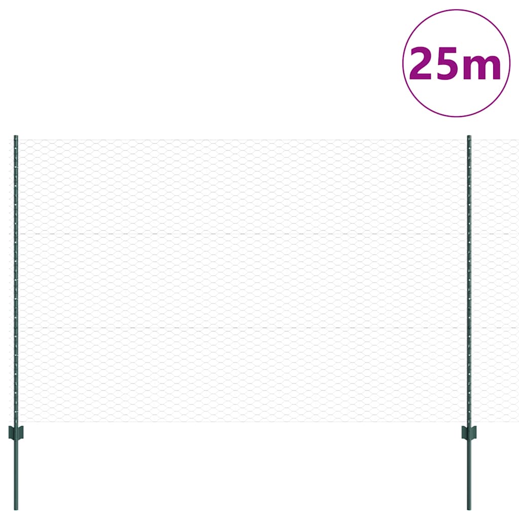 Fence with Post Green 1.5 x 25 m Steel