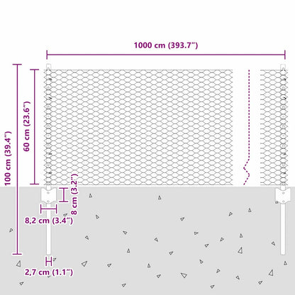 Welded Wire Fence 10 x 0.6 m (W x H) PVC-Coated Steel Grey Mesh