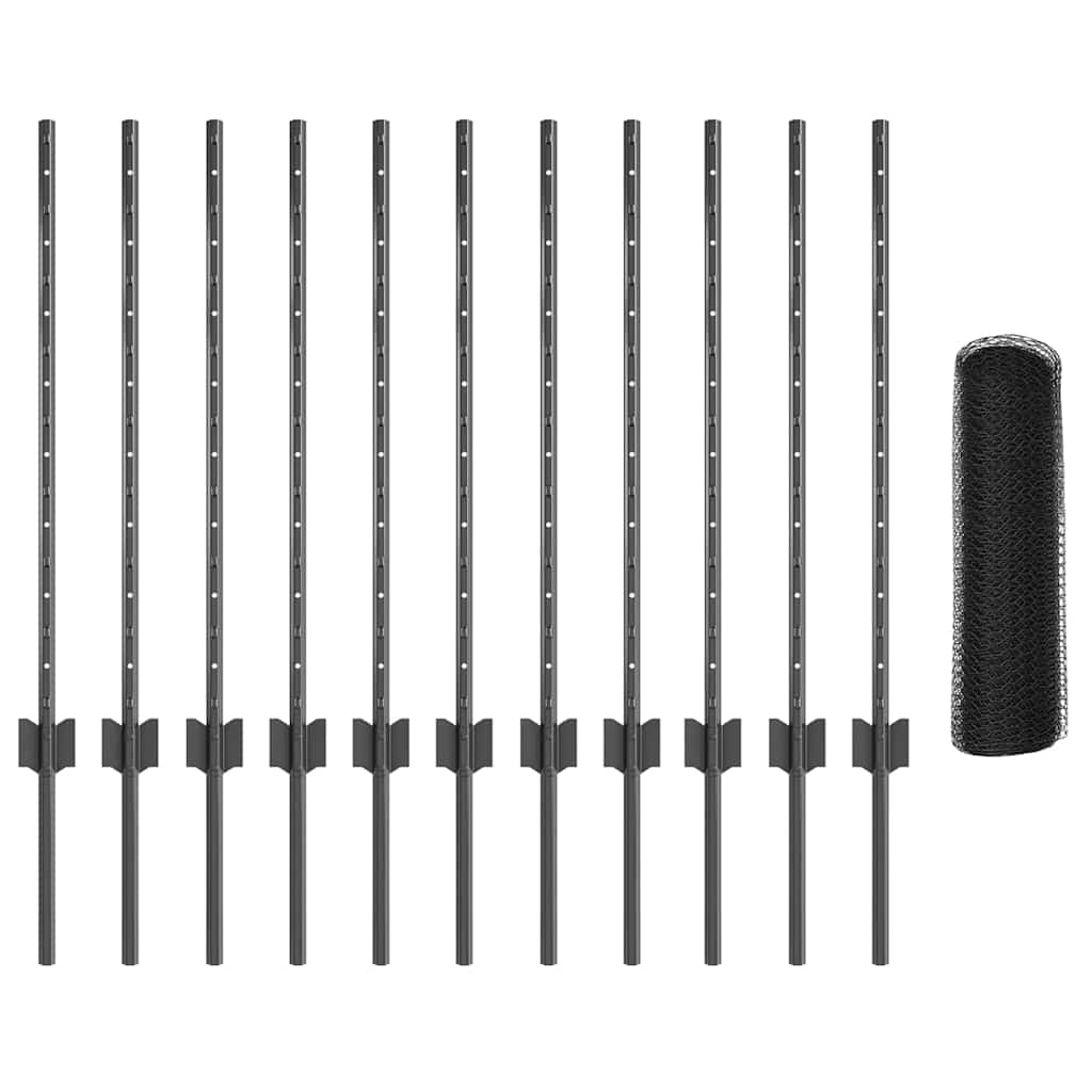 Welded Wire Fence 10 x 0.8 m (W x H) PVC-Coated Steel Grey Mesh
