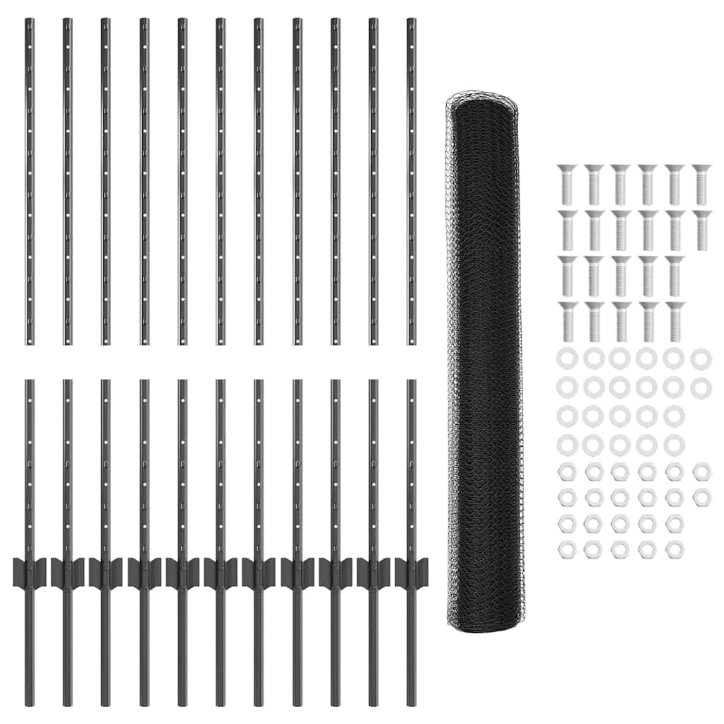 Fence with Post Grey 1 x 25 m Steel