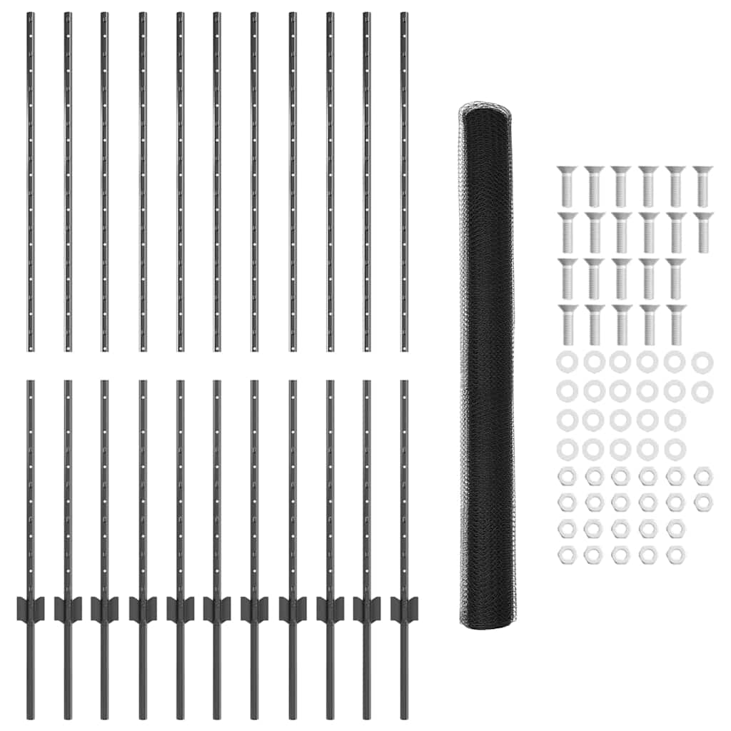 Welded Wire Fence 25 x 1.4 m (W x H) PVC-Coated Steel Grey Mesh