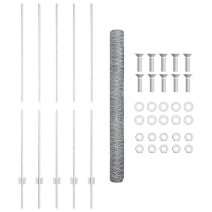 Fence with Post Silver 1.6 x 10 m Steel