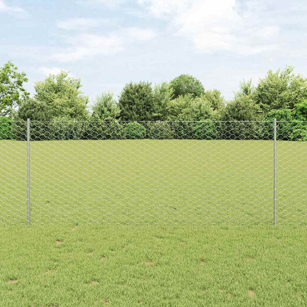 Fence with Post Silver 1 x 25 m Steel