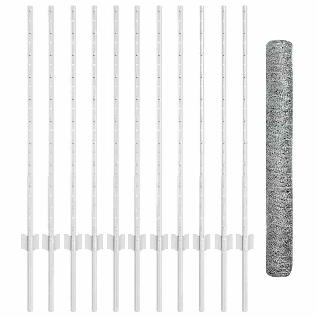 Fence with Post Silver 1 x 25 m Steel