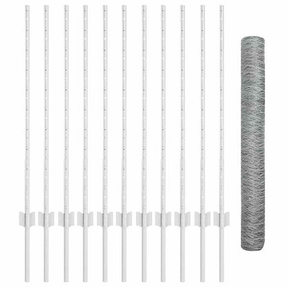 Fence with Post Silver 1 x 25 m Steel