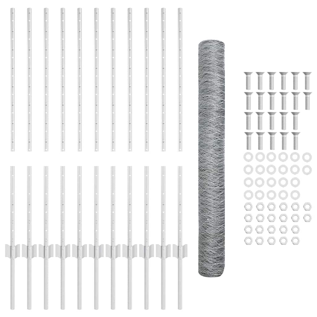 Fence with Post Silver 1 x 25 m Steel