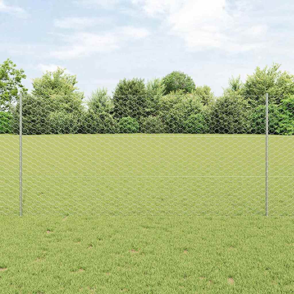 Fence with Post Silver 1.2 x 25 m Steel