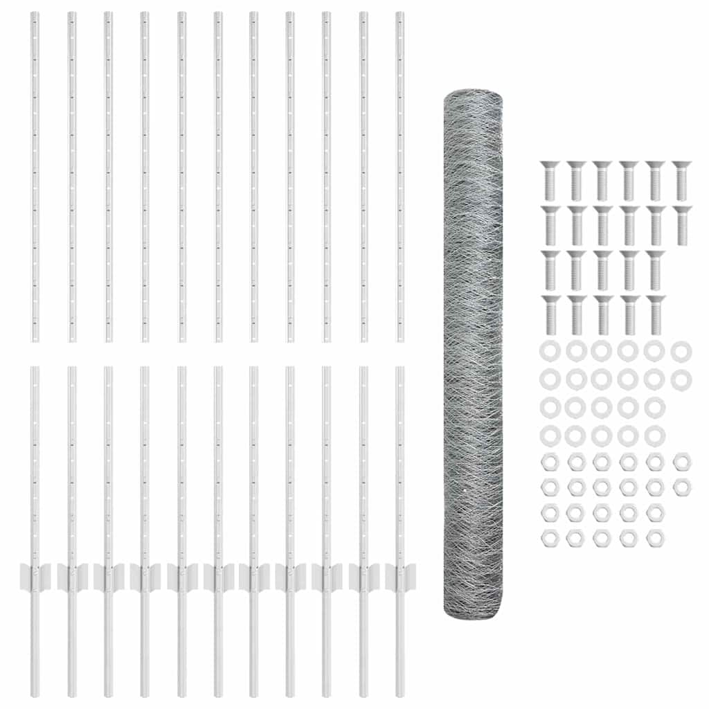 Fence with Post Silver 1.2 x 25 m Steel