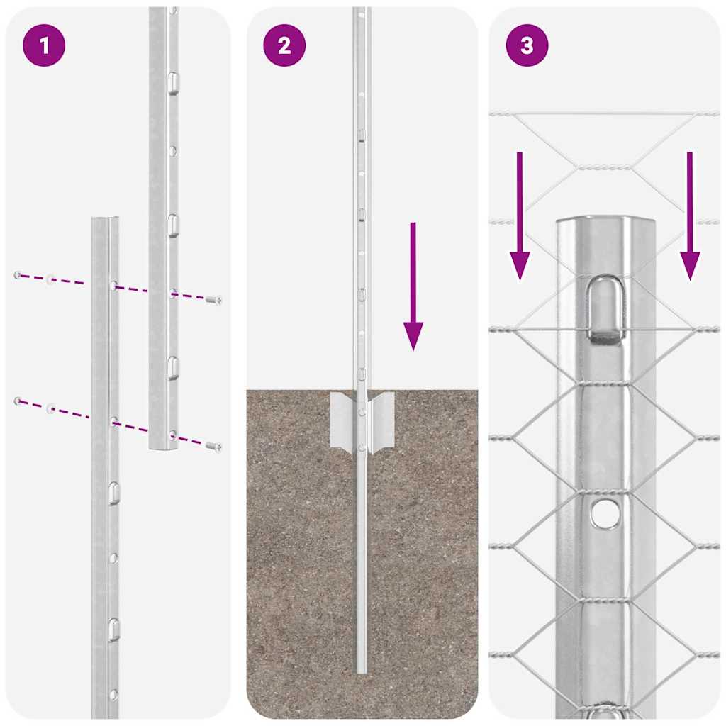 Fence with Post Silver 1.5 x 25 m Steel