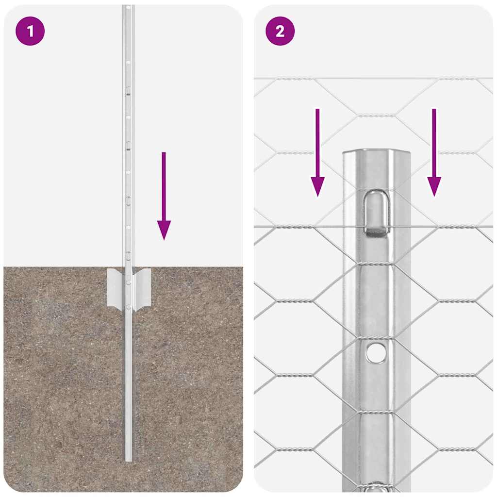 Fence with Post Silver 0.5 x 100 m Steel