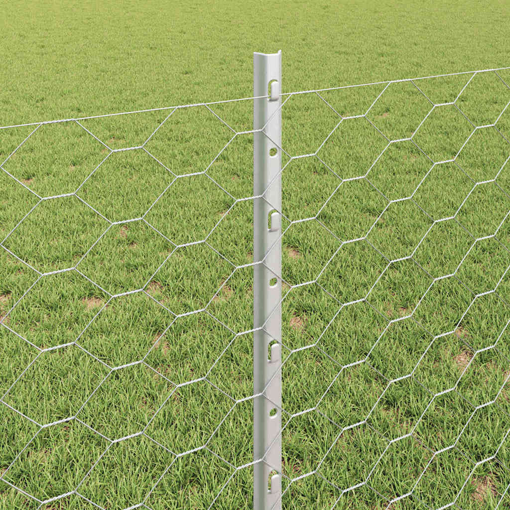 Fence with Post Silver 0.8 x 100 m Steel