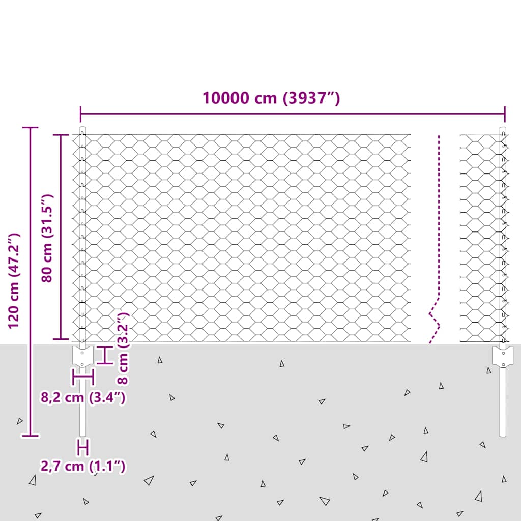 Fence with Post Silver 0.8 x 100 m Steel