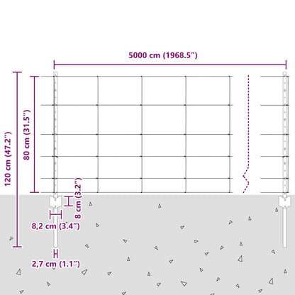 Wild Fence with Posts 50 x 0.8 m (W x H)