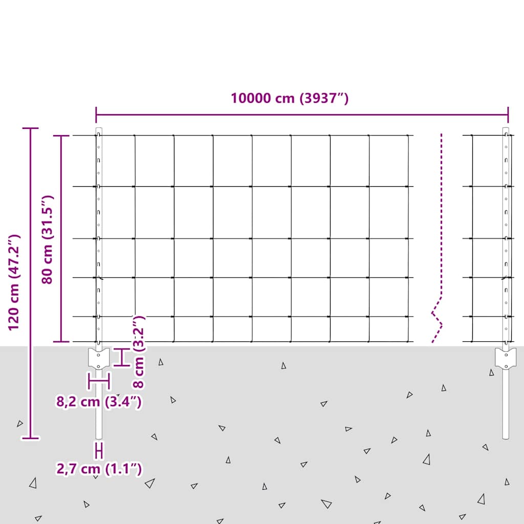 Wild Fence with Posts 100 x 0.8 m (W x H)