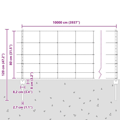 Wild Fence with Posts 100 x 0.8 m (W x H)