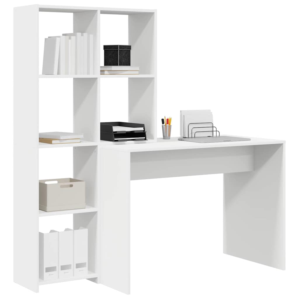 Desk with Shelf White 138.5 x 55 x 143 cm Engineered Wood