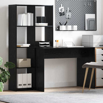 Desk with Shelf Black Oak 138.5 x 55 x 143 cm Engineered Wood
