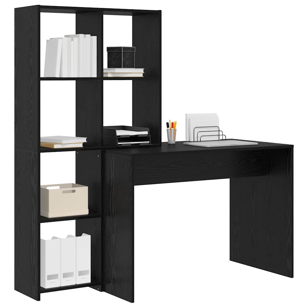 Desk with Shelf Black Oak 138.5 x 55 x 143 cm Engineered Wood