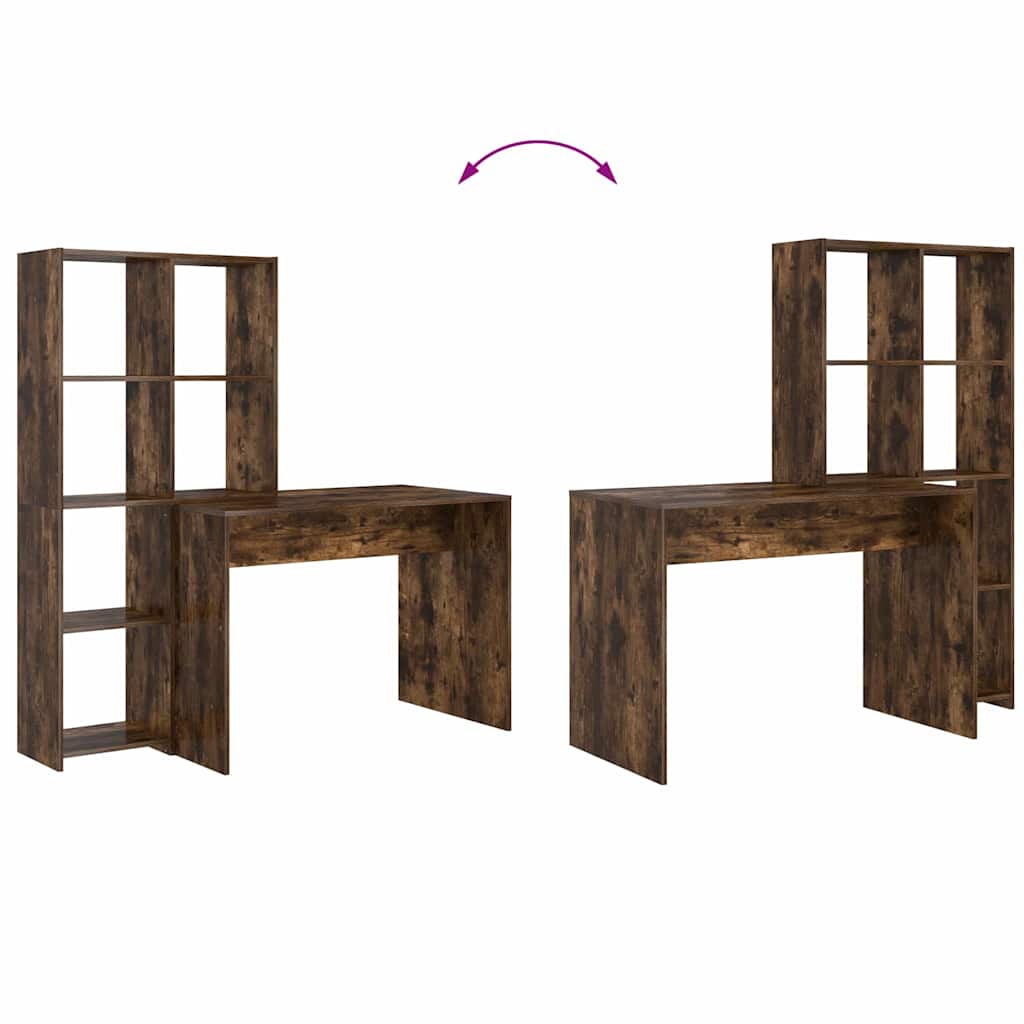 Desk with Shelf Smoked Oak 138.5 x 55 x 143 cm Engineered Wood