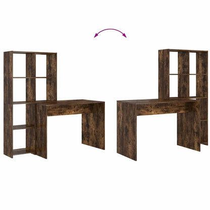 Desk with Shelf Smoked Oak 138.5 x 55 x 143 cm Engineered Wood