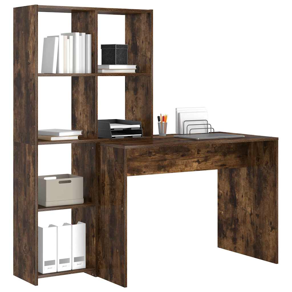 Desk with Shelf Smoked Oak 138.5 x 55 x 143 cm Engineered Wood