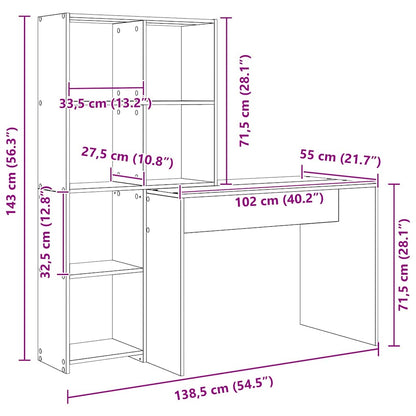 Desk with Shelf Smoked Oak 138.5 x 55 x 143 cm Engineered Wood