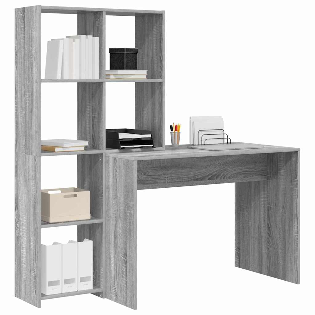 Desk with Shelf Grey Sonoma 138.5 x 55 x 143 cm Engineered Wood