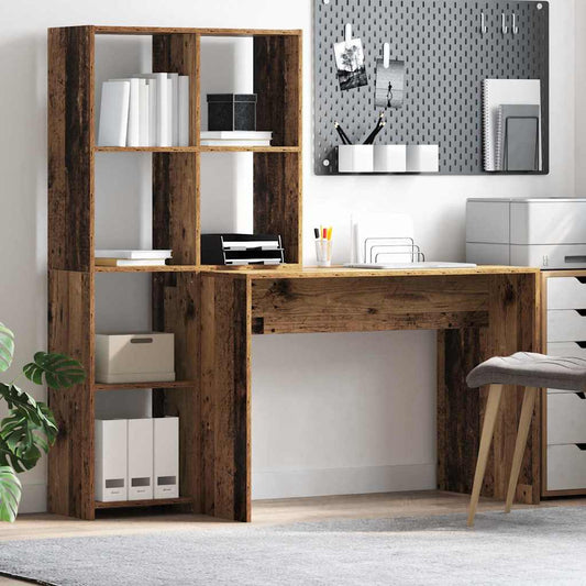 Desk with Shelf Old Wood 138.5 x 55 x 143 cm Engineered Wood