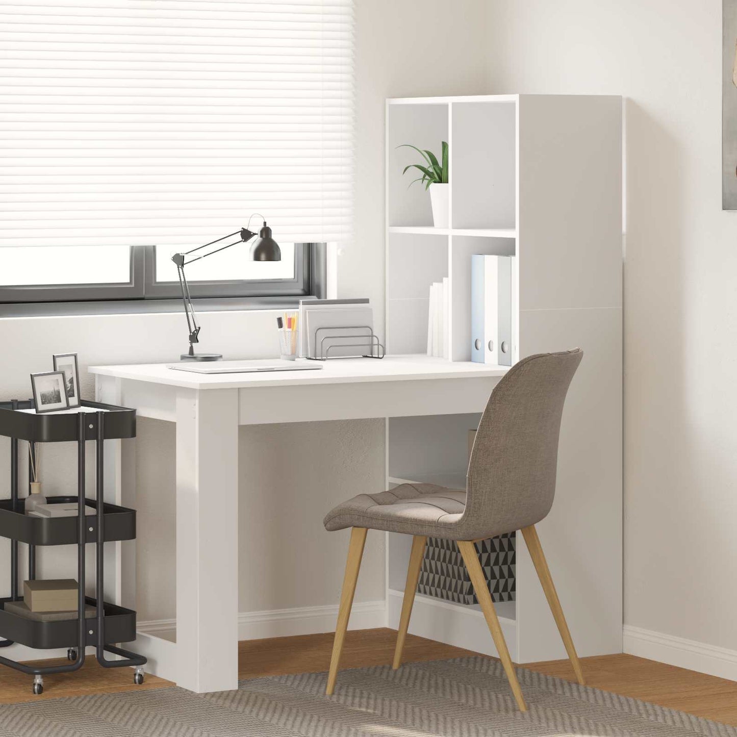 Desk White Engineered Wood 122 x 67 x 145 cm