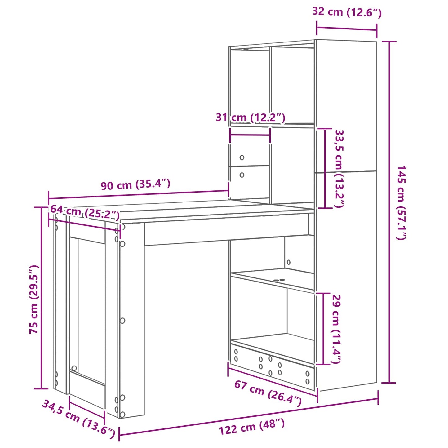 Desk with Shelf White 122 x 67 x 145 cm Engineered Wood