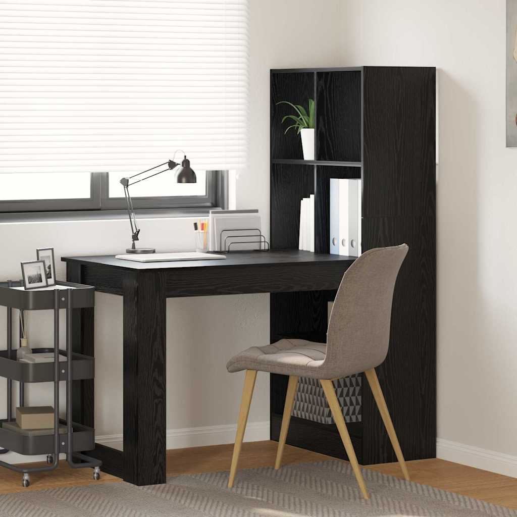 Desk with Shelf Black Oak 122 x 67 x 145 cm Engineered Wood