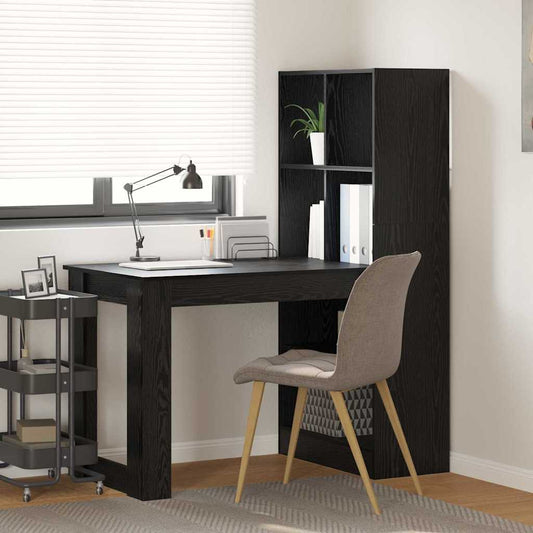 Desk with Shelf Black Oak 122 x 67 x 145 cm Engineered Wood