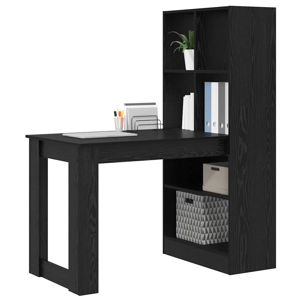 Desk with Shelf Black Oak 122 x 67 x 145 cm Engineered Wood