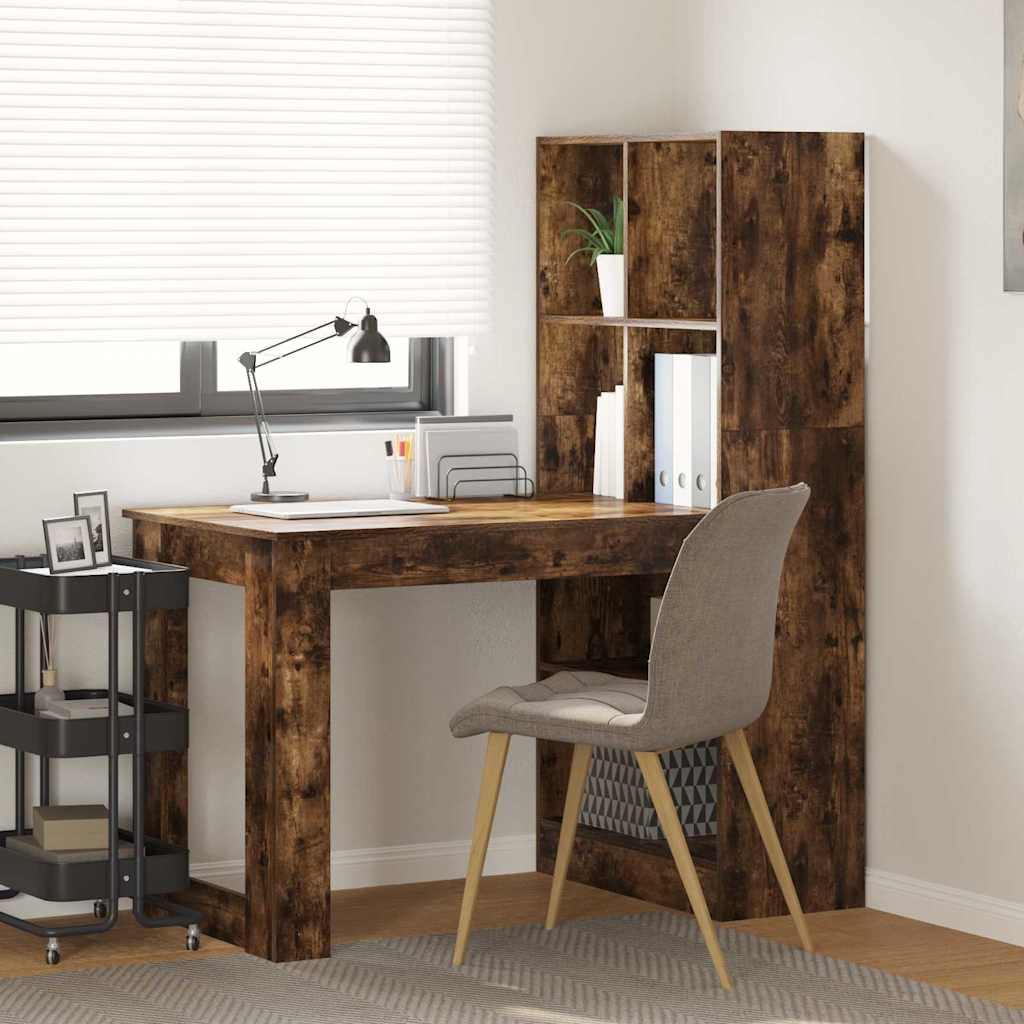 Desk with Shelf Smoked Oak 122 x 67 x 145 cm Engineered Wood