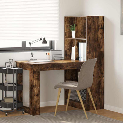 Desk with Shelf Smoked Oak 122 x 67 x 145 cm Engineered Wood