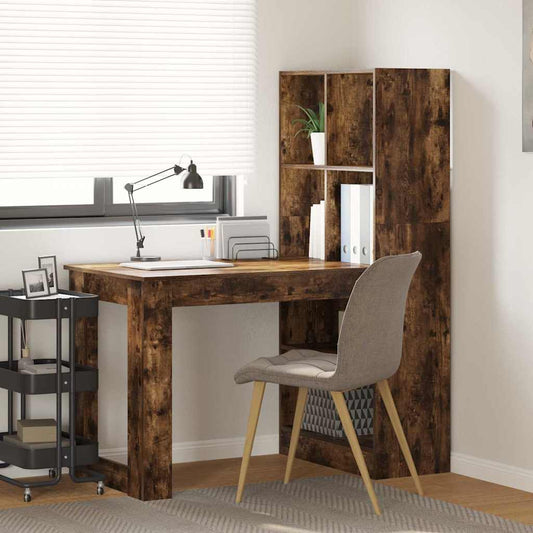 Desk with Shelf Smoked Oak 122 x 67 x 145 cm Engineered Wood