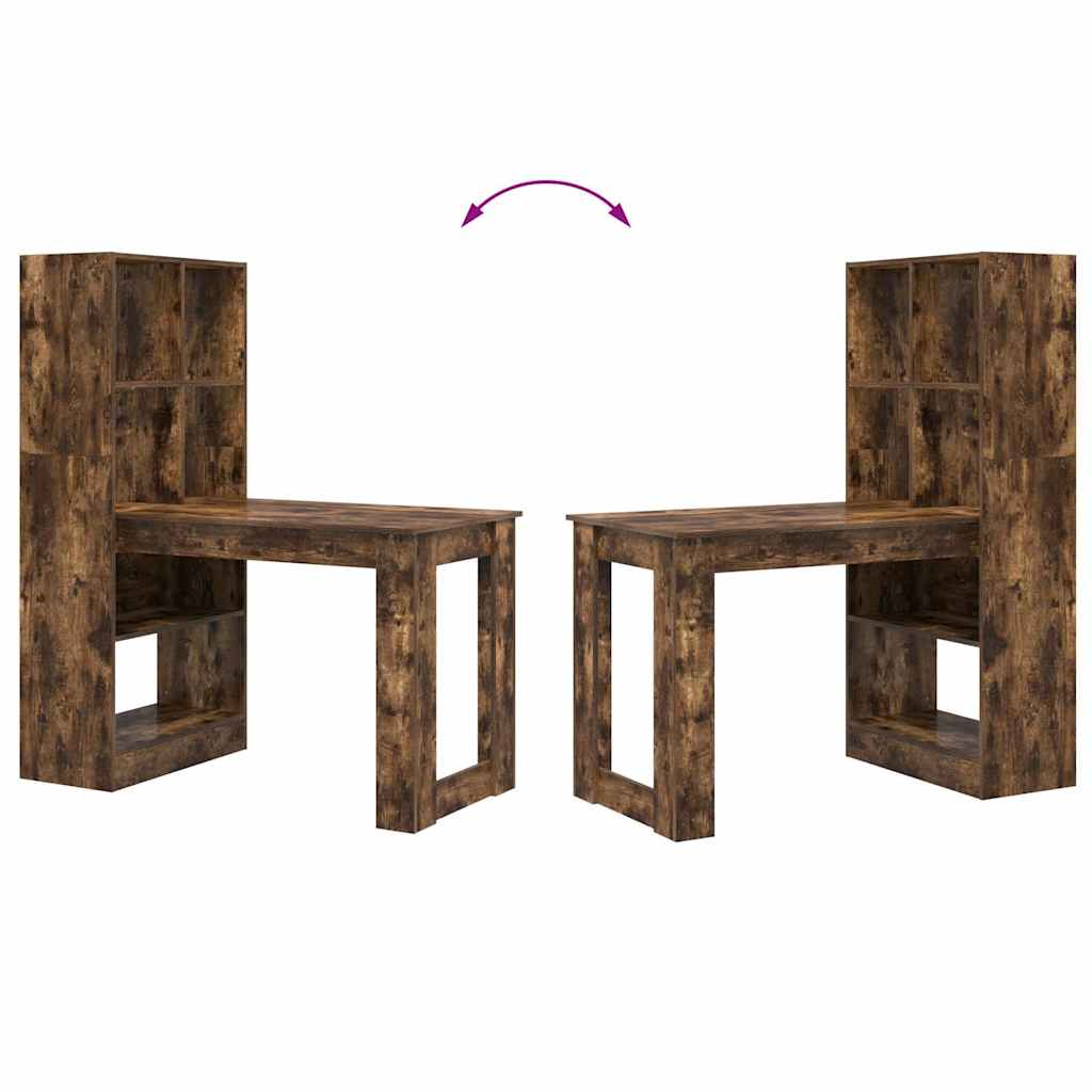 Desk with Shelf Smoked Oak 122 x 67 x 145 cm Engineered Wood