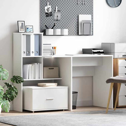 Desk White Engineered Wood 131.5 x 50 x 106.5 cm
