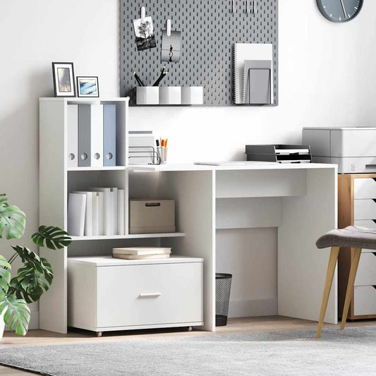 Desk White Engineered Wood 131.5 x 50 x 106.5 cm