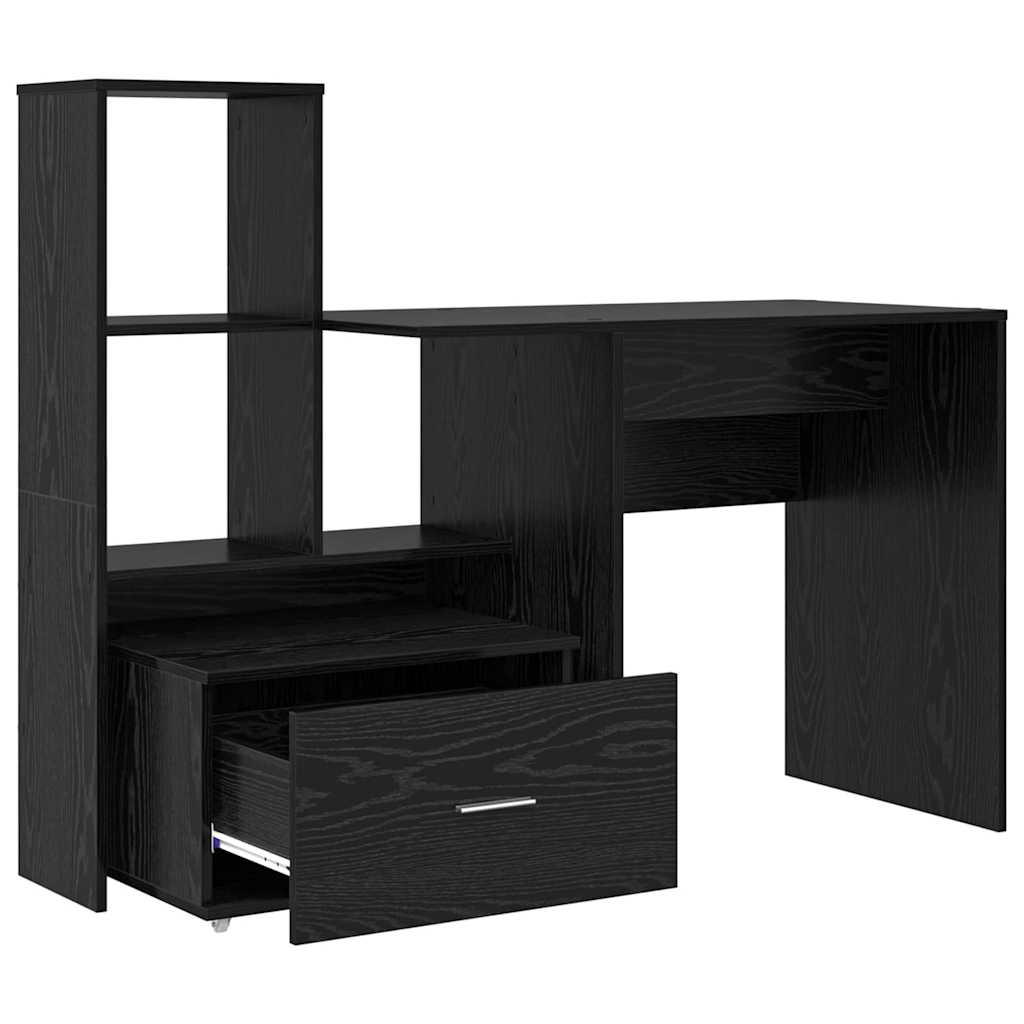 Desk with Shelf Black Oak 131.5 x 50 x 106.5 cm Engineered Wood